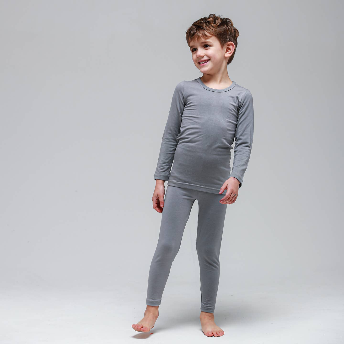 Kid Soft Modal Long Sleeve Pajamas (Grey) - CHATTER CARROT
